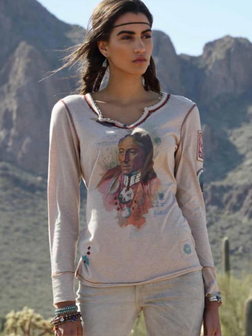 Rare Double D Ranch top printed embroidered Native American Indian chief patches